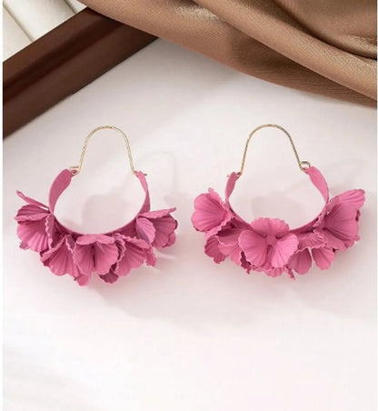 1 Pair Sweet Simple Style Flower Stoving Varnish Frill Synthetic Resin Iron Imitation Gold  Earrings