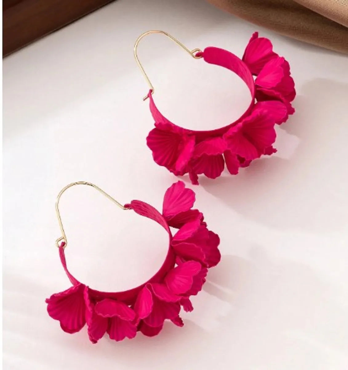 1 Pair Sweet Simple Style Flower Stoving Varnish Frill Synthetic Resin Iron Imitation Gold  Earrings