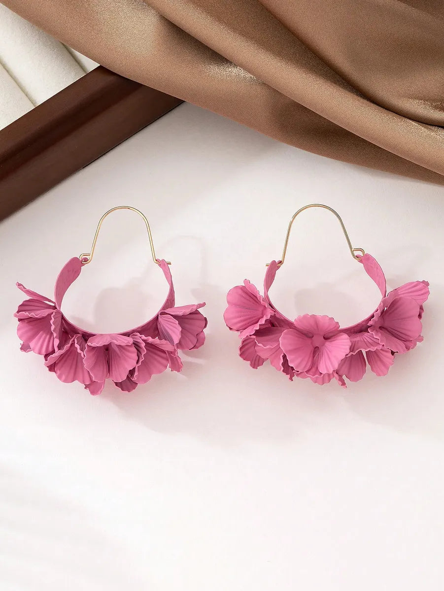 1 Pair Sweet Simple Style Flower Stoving Varnish Frill Synthetic Resin Iron Imitation Gold  Earrings