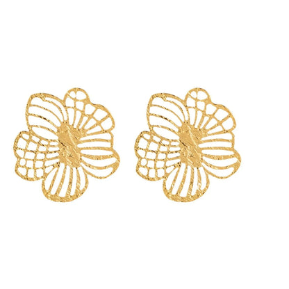 1 Pair Sweet Simple Style Flower Titanium Steel 18K Gold Plated Drop Earrings Ear Studs