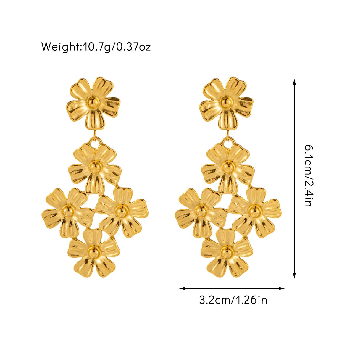 1 Pair Sweet Simple Style Flower Titanium Steel 18K Gold Plated Drop Earrings Ear Studs