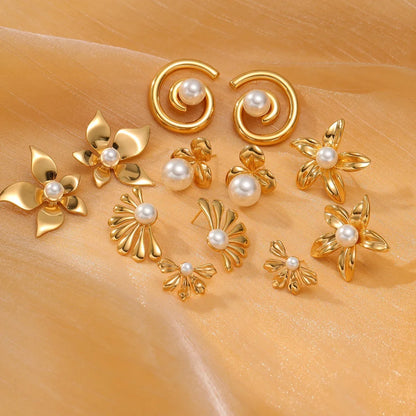 1 Pair Sweet Simple Style Geometric Flower 304 Stainless Steel 18K Gold Plated Ear Studs