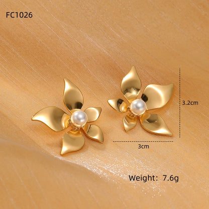 1 Pair Sweet Simple Style Geometric Flower 304 Stainless Steel 18K Gold Plated Ear Studs