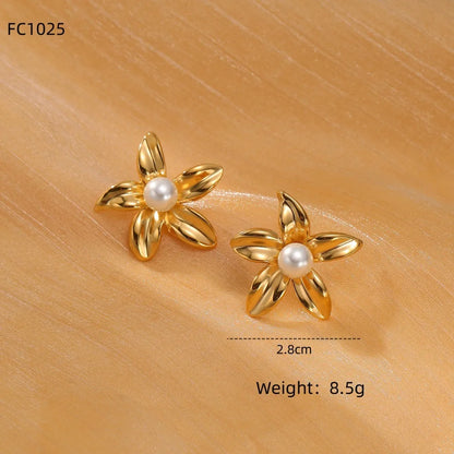 1 Pair Sweet Simple Style Geometric Flower 304 Stainless Steel 18K Gold Plated Ear Studs