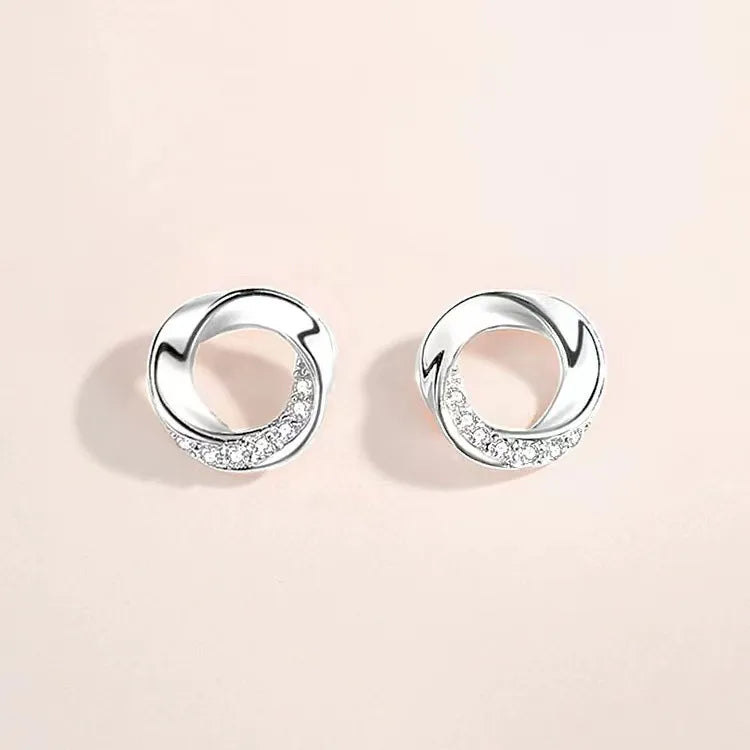 1 Pair Sweet Simple Style Geometric Hollow Out Inlay Sterling Silver Zircon Ear Studs