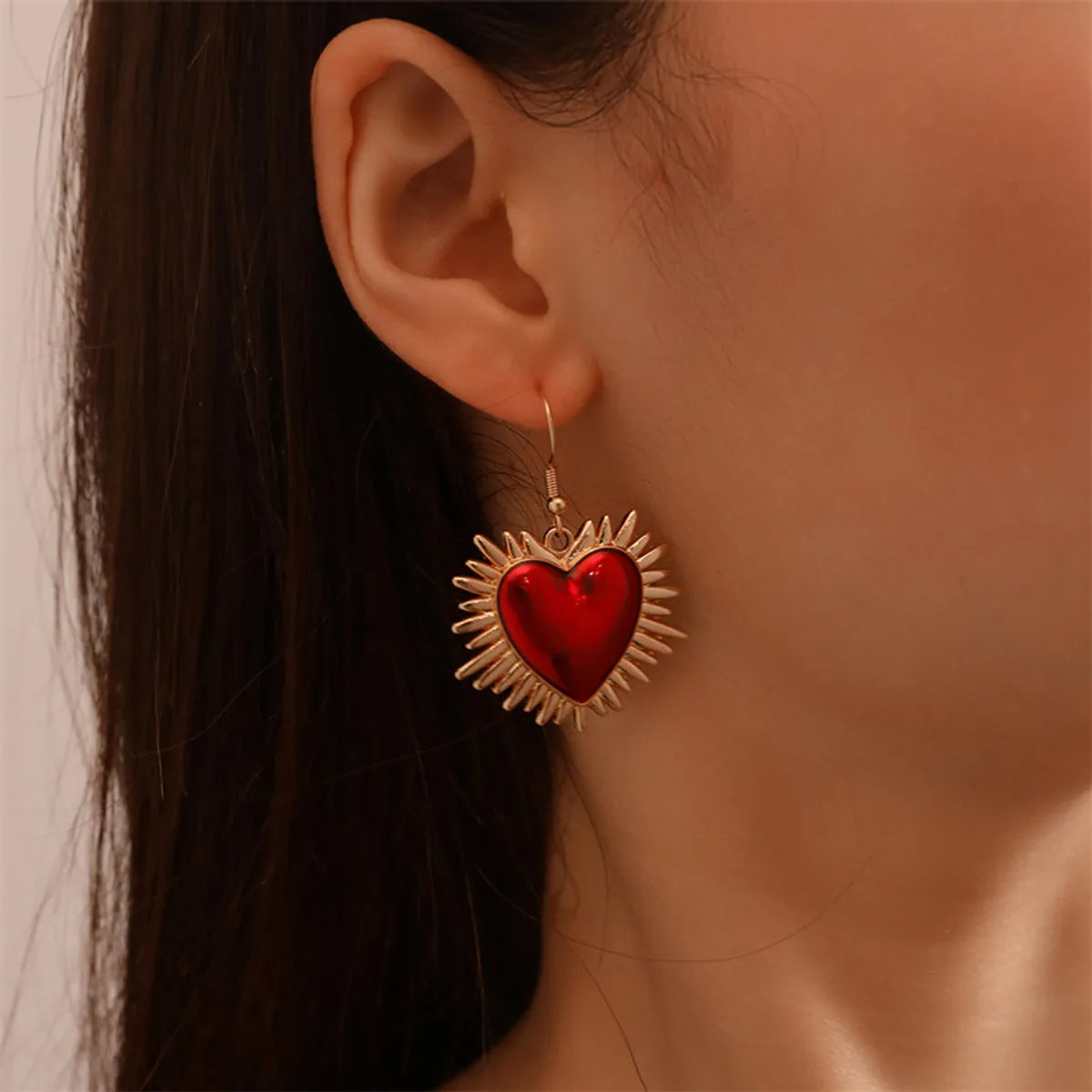 1 Pair Sweet Simple Style Heart Shape Alloy Plastic Drop Earrings