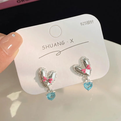 1 Pair Sweet Simple Style Heart Shape Bow Knot Inlay Alloy Zircon Ear Studs