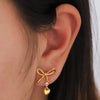 1 Pair Sweet Simple Style Heart Shape Bow Knot Plating Inlay Copper Zircon 18K Gold Plated Drop Earrings