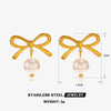 1 Pair Sweet Simple Style Heart Shape Bow Knot Polishing Pearl 304 Stainless Steel Artificial Pearls 18K Gold Plated Drop Earrings