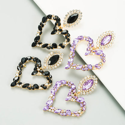 1 Pair Sweet Simple Style Heart Shape Hollow Out Inlay Alloy Rhinestones Drop Earrings