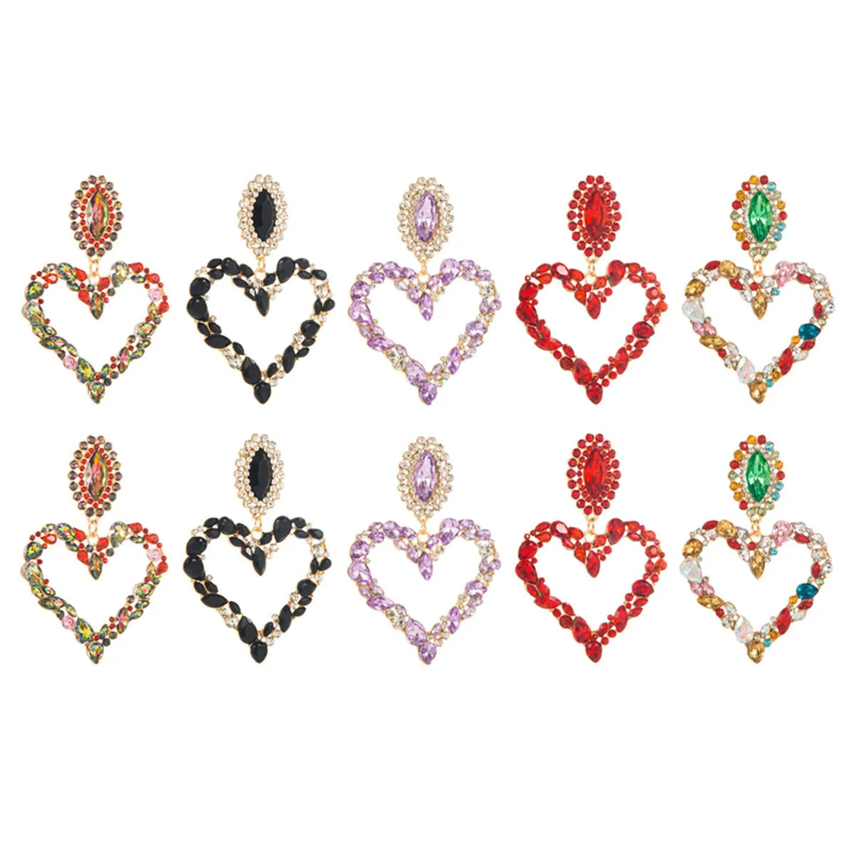 1 Pair Sweet Simple Style Heart Shape Hollow Out Inlay Alloy Rhinestones Drop Earrings