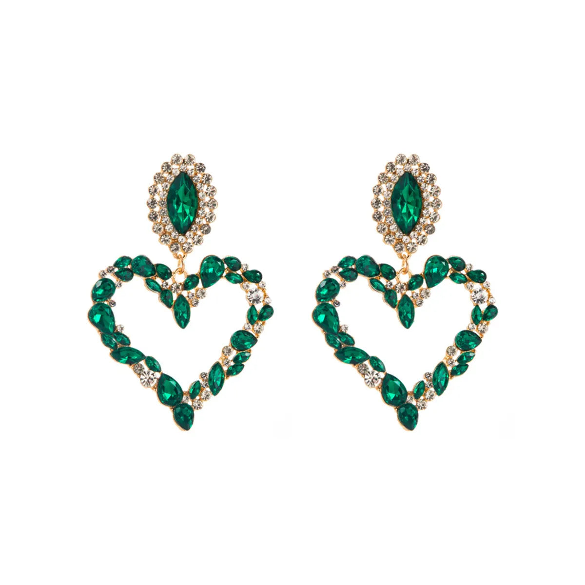 1 Pair Sweet Simple Style Heart Shape Hollow Out Inlay Alloy Rhinestones Drop Earrings