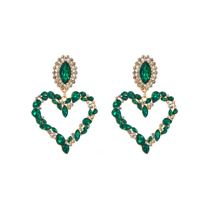 1 Pair Sweet Simple Style Heart Shape Hollow Out Inlay Alloy Rhinestones Drop Earrings