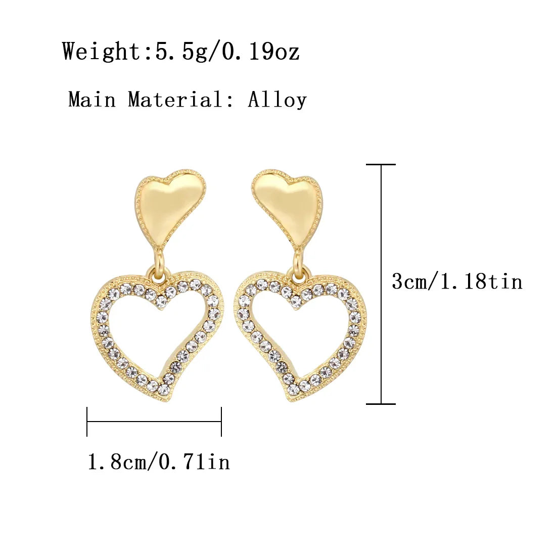 1 Pair Sweet Simple Style Heart Shape Hollow Out Inlay Alloy Rhinestones Gold Plated Drop Earrings