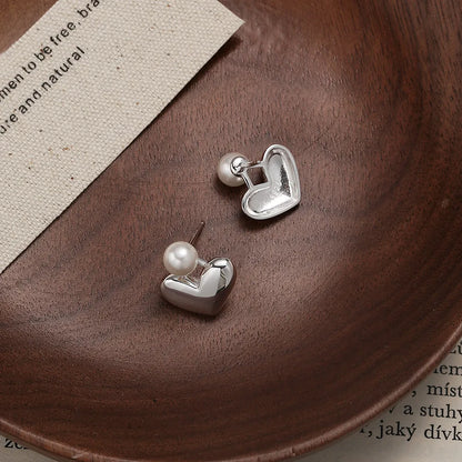 1 Pair Sweet Simple Style Heart Shape Hollow Out Inlay Sterling Silver Pearl Drop Earrings