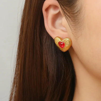 1 Pair Sweet Simple Style Heart Shape Inlay 304 Stainless Steel Zircon Ear Studs