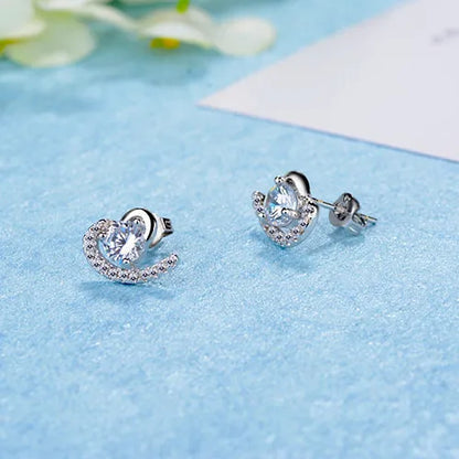 1 Pair Sweet Simple Style Heart Shape Inlay Copper Zircon White Gold Plated Ear Studs