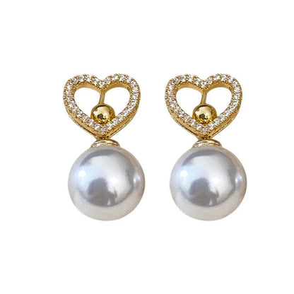 1 Pair Sweet Simple Style Heart Shape Inlay Imitation Pearl Rhinestones Pearl Drop Earrings