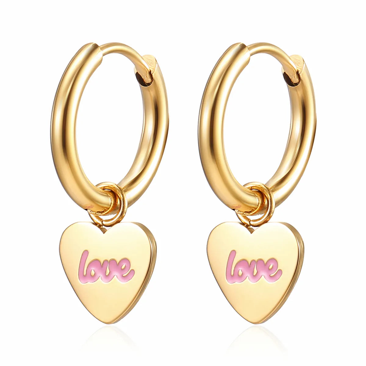 1 Pair Sweet Simple Style Heart Shape Plating Carving Stainless Steel 18k Gold Plated Drop Earrings