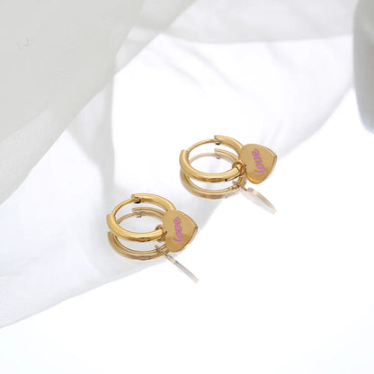 1 Pair Sweet Simple Style Heart Shape Plating Carving Stainless Steel 18k Gold Plated Drop Earrings