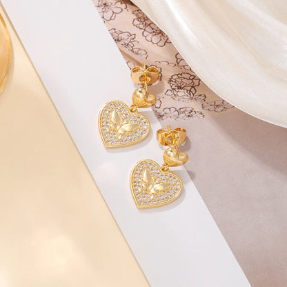 1 Pair Sweet Simple Style Heart Shape Plating Inlay Alloy Zircon 18k Gold Plated Earrings