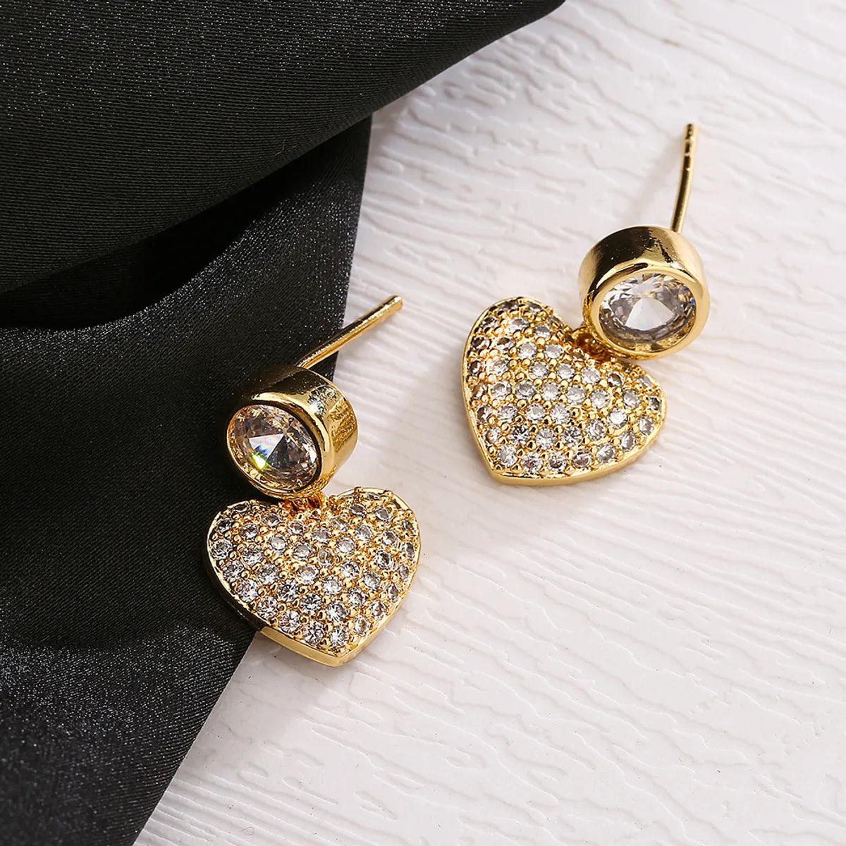 1 Pair Sweet Simple Style Heart Shape Plating Inlay Copper Zircon 18k Gold Plated Drop Earrings