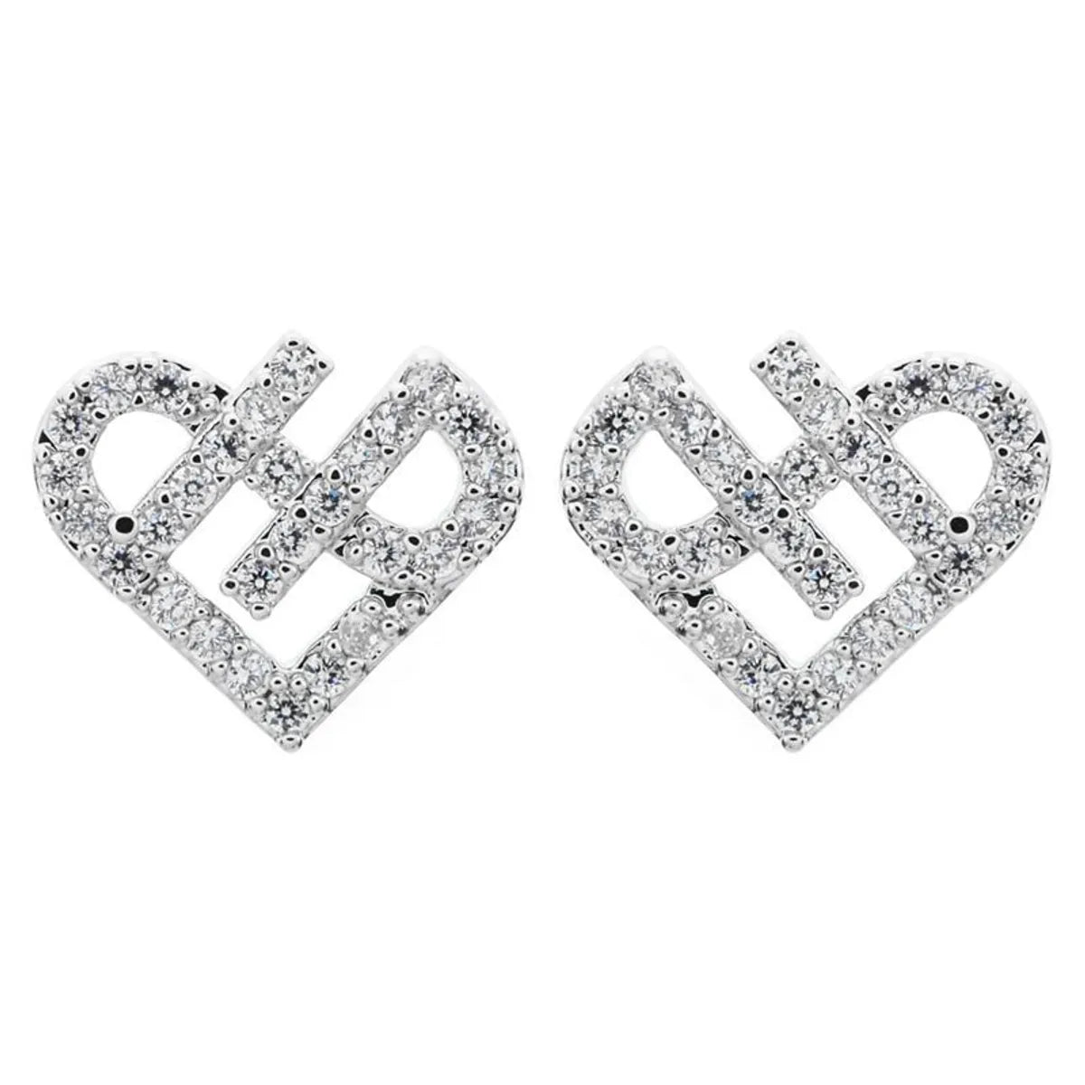 1 Pair Sweet Simple Style Heart Shape Plating Inlay Copper Zircon White Gold Plated Ear Studs