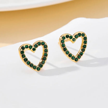 1 Pair Sweet Simple Style Heart Shape Plating Inlay Stainless Steel Zircon 18k Gold Plated Ear Studs