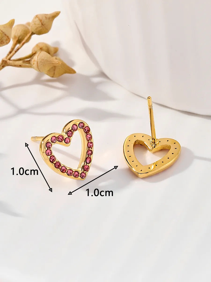 1 Pair Sweet Simple Style Heart Shape Plating Inlay Stainless Steel Zircon 18k Gold Plated Ear Studs