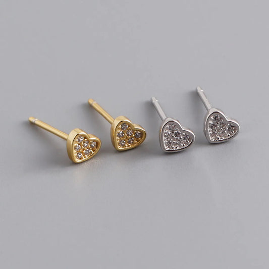 1 Pair Sweet Simple Style Heart Shape Plating Inlay Sterling Silver Zircon Ear Studs