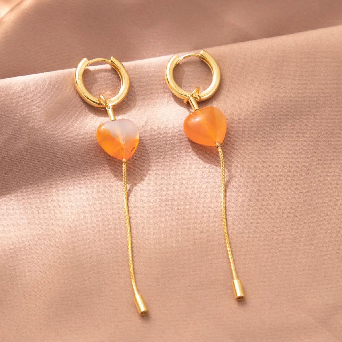 1 Pair Sweet Simple Style Heart Shape Plating Natural Stone Copper Drop Earrings