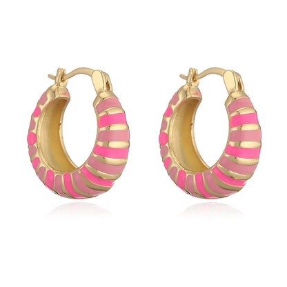 1 Pair Sweet Simple Style IG Style U Shape Oval Enamel Copper Copper 18K Gold Plated Earrings