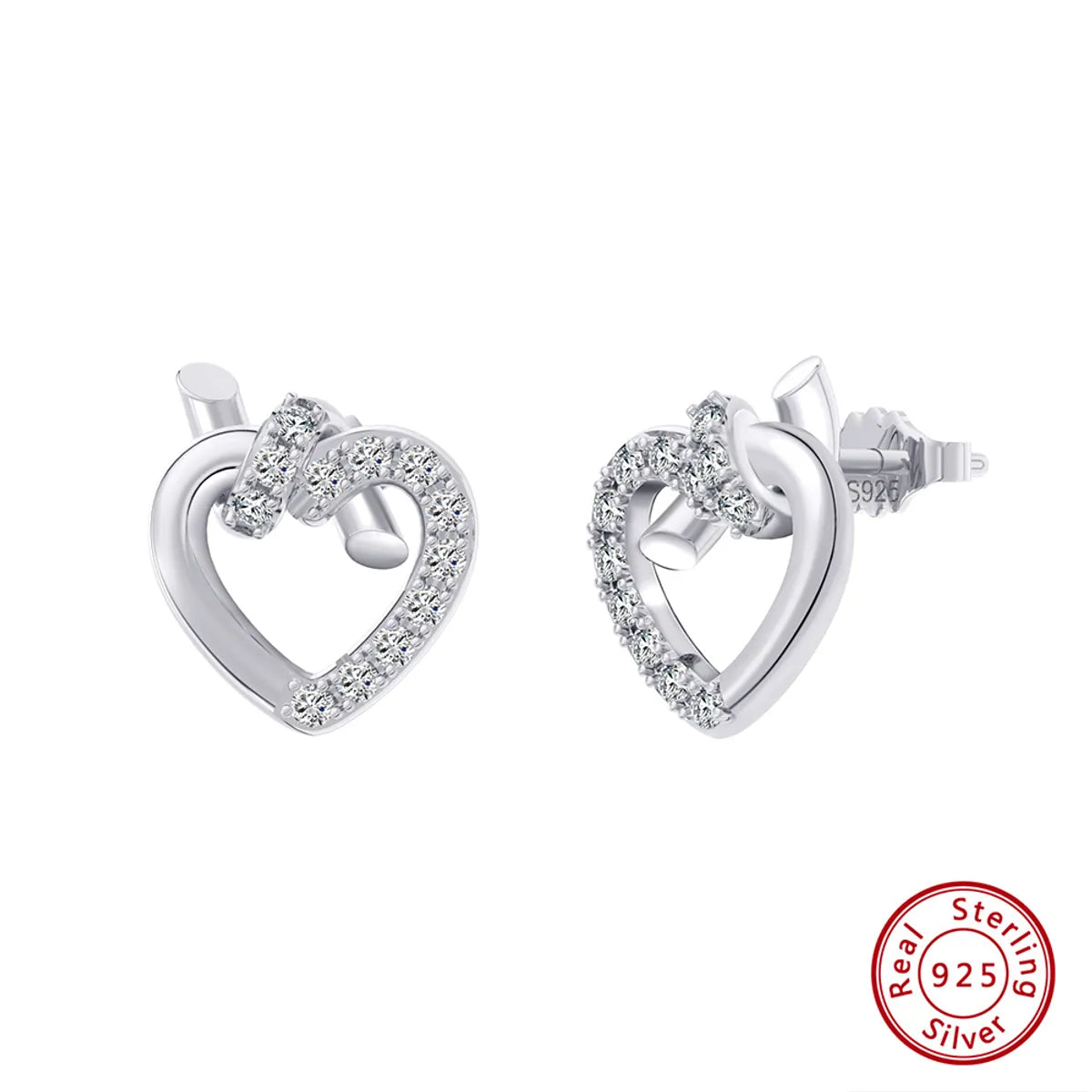 1 Pair Sweet Simple Style Korean Style Heart Shape Plating Inlay Sterling Silver Zircon 14k Gold Plated White Gold Plated Silver Plated Ear Studs