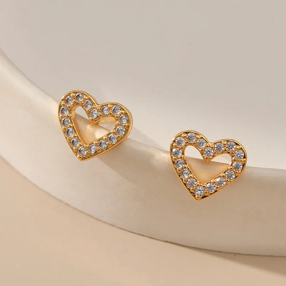 1 Pair Sweet Simple Style Moon Heart Shape Plating Inlay Copper Zircon Ear Studs