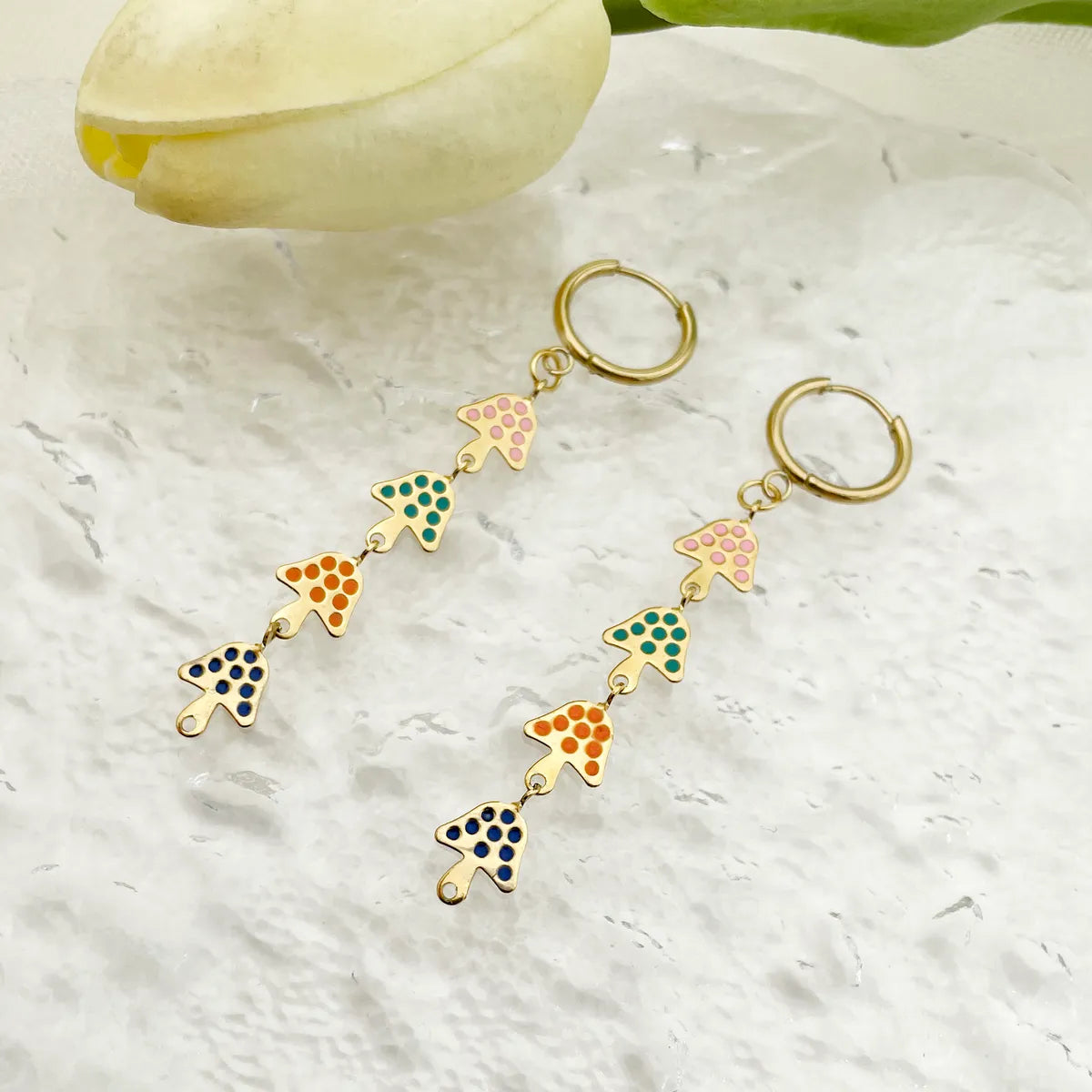 1 Pair Sweet Simple Style Mushroom Enamel Plating 304 Stainless Steel 14K Gold Plated Drop Earrings