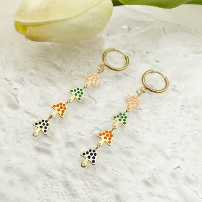 1 Pair Sweet Simple Style Mushroom Enamel Plating 304 Stainless Steel 14K Gold Plated Drop Earrings