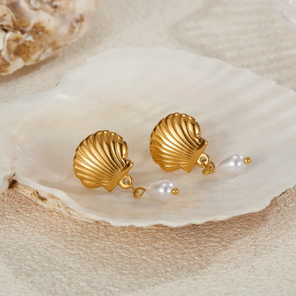 1 Pair Sweet Simple Style Pearl Shell 304 Stainless Steel Drop Earrings