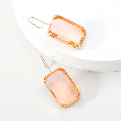 1 Pair Sweet Simple Style Rectangle Inlay Alloy Glass Ear Hook