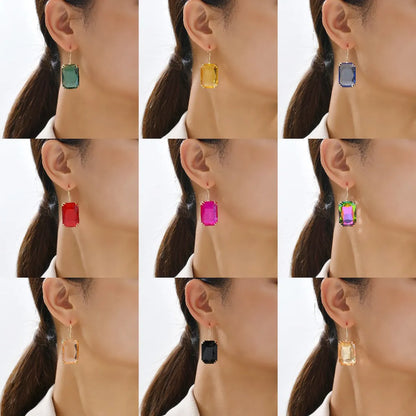 1 Pair Sweet Simple Style Rectangle Inlay Alloy Glass Ear Hook