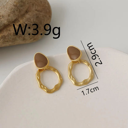 1 Pair Sweet Simple Style Round Enamel Plating Copper Drop Earrings