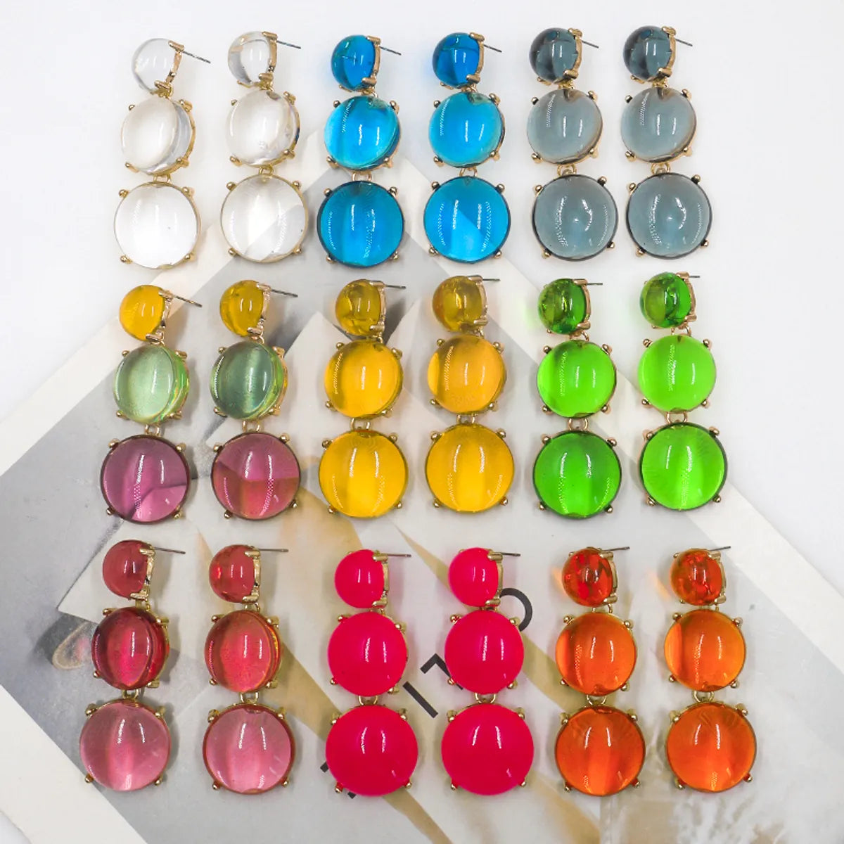 1 Pair Sweet Simple Style Round Inlay Alloy Resin Drop Earrings