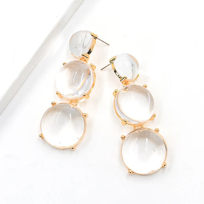 1 Pair Sweet Simple Style Round Inlay Alloy Resin Drop Earrings