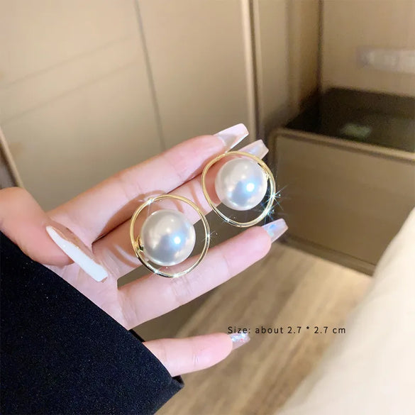 1 Pair Sweet Simple Style Round Inlay Imitation Pearl Alloy Artificial Pearls Ear Studs