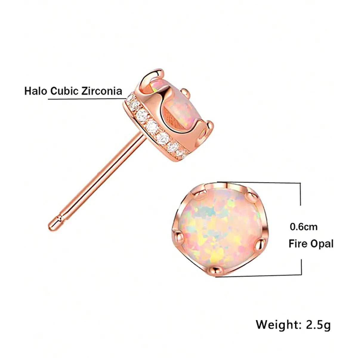 1 Pair Sweet Simple Style Round Plating Inlay Copper Artificial Gemstones Zircon Rose Gold Plated Ear Studs