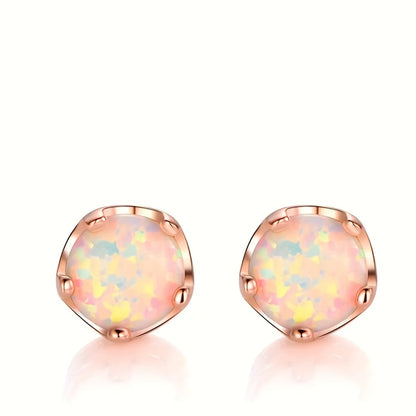 1 Pair Sweet Simple Style Round Plating Inlay Copper Artificial Gemstones Zircon Rose Gold Plated Ear Studs