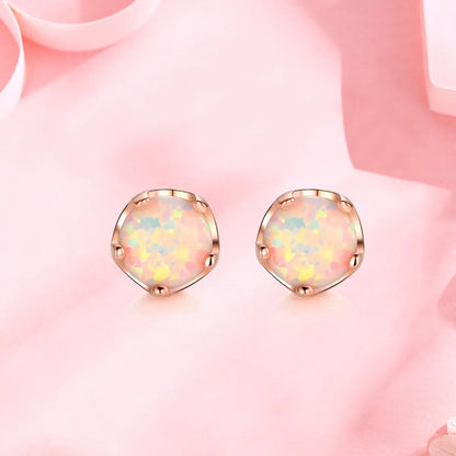 1 Pair Sweet Simple Style Round Plating Inlay Copper Artificial Gemstones Zircon Rose Gold Plated Ear Studs