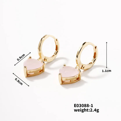 1 Pair Sweet Simple Style Round Water Droplets Plating Inlay Copper Glass K Gold Plated Drop Earrings