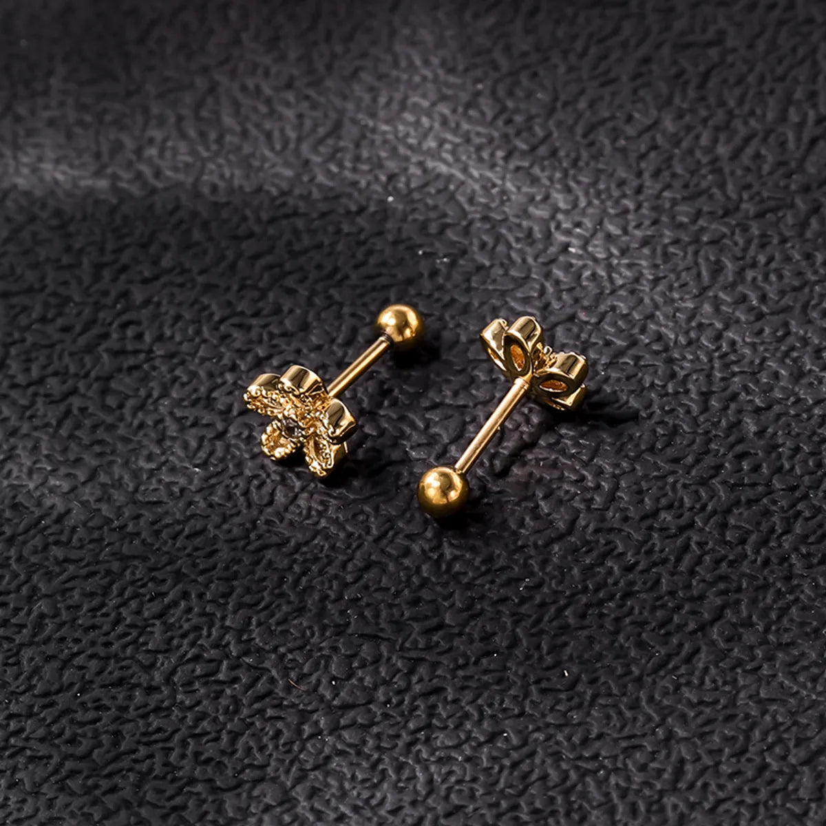 1 Pair Sweet Simple Style Shiny Flower Plating Inlay Stainless Steel Zircon Gold Plated Cartilage Earrings