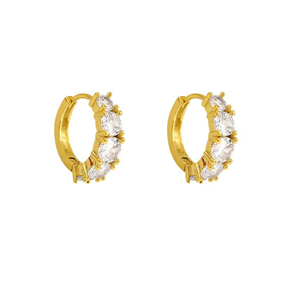 1 Pair Sweet Simple Style Shiny Round Inlay Copper Zircon 18K Gold Plated Earrings