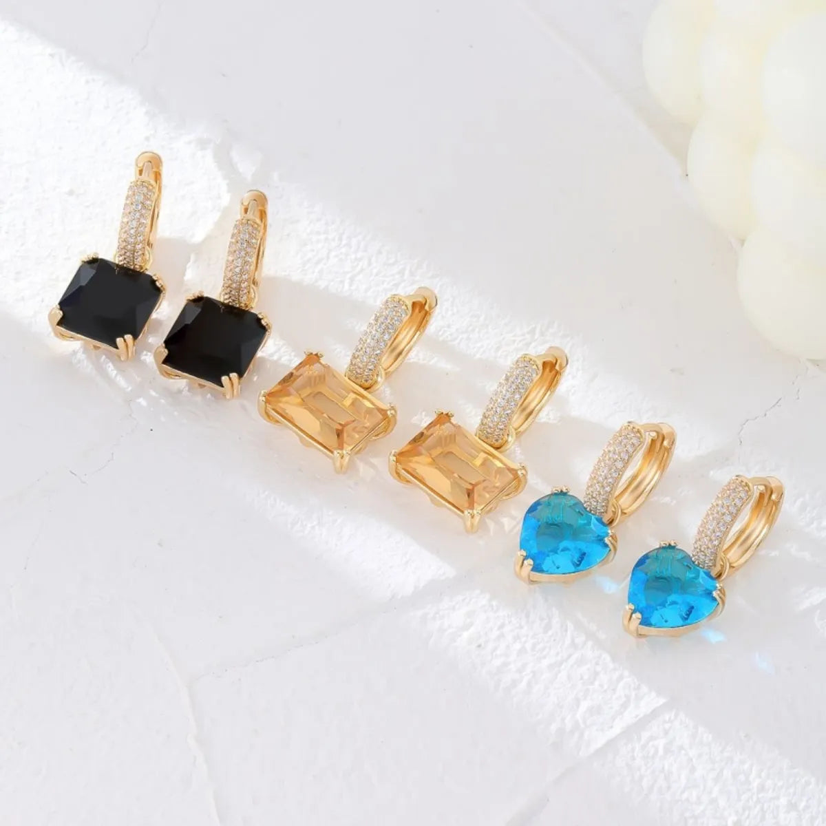 1 Pair Sweet Simple Style Shiny Square Heart Shape Rectangle Inlay Copper Zircon Drop Earrings